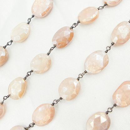 Coated Taupe Oval Moonstone Wire Chain.