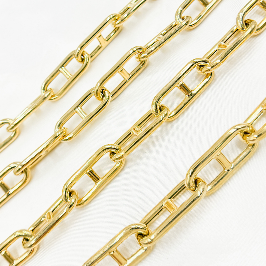 Gold Plated 925 Sterling Silver Hollow Marina Link Chain. 549MTGP