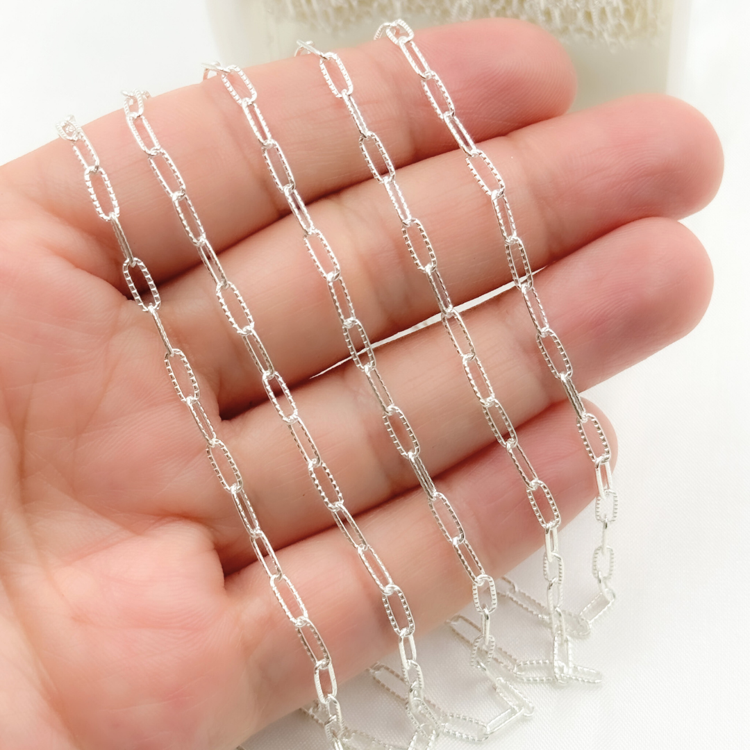 925 Sterling Silver Hammered Paperclip Link Chain. 2505LSS