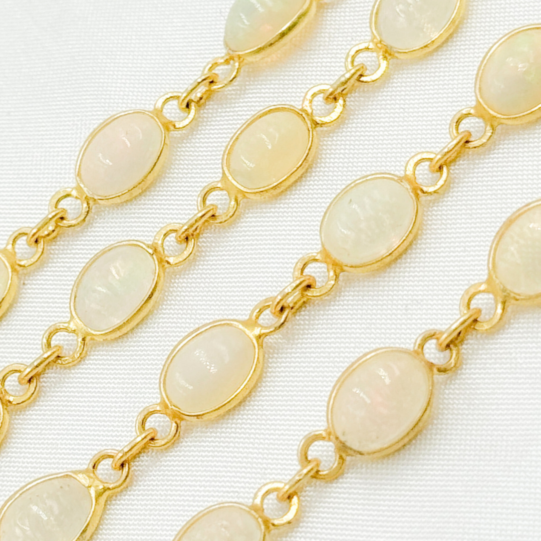 Ethiopian Opal Oval Shape Bezel Gold Plated Silver Wire Chain. ETH12