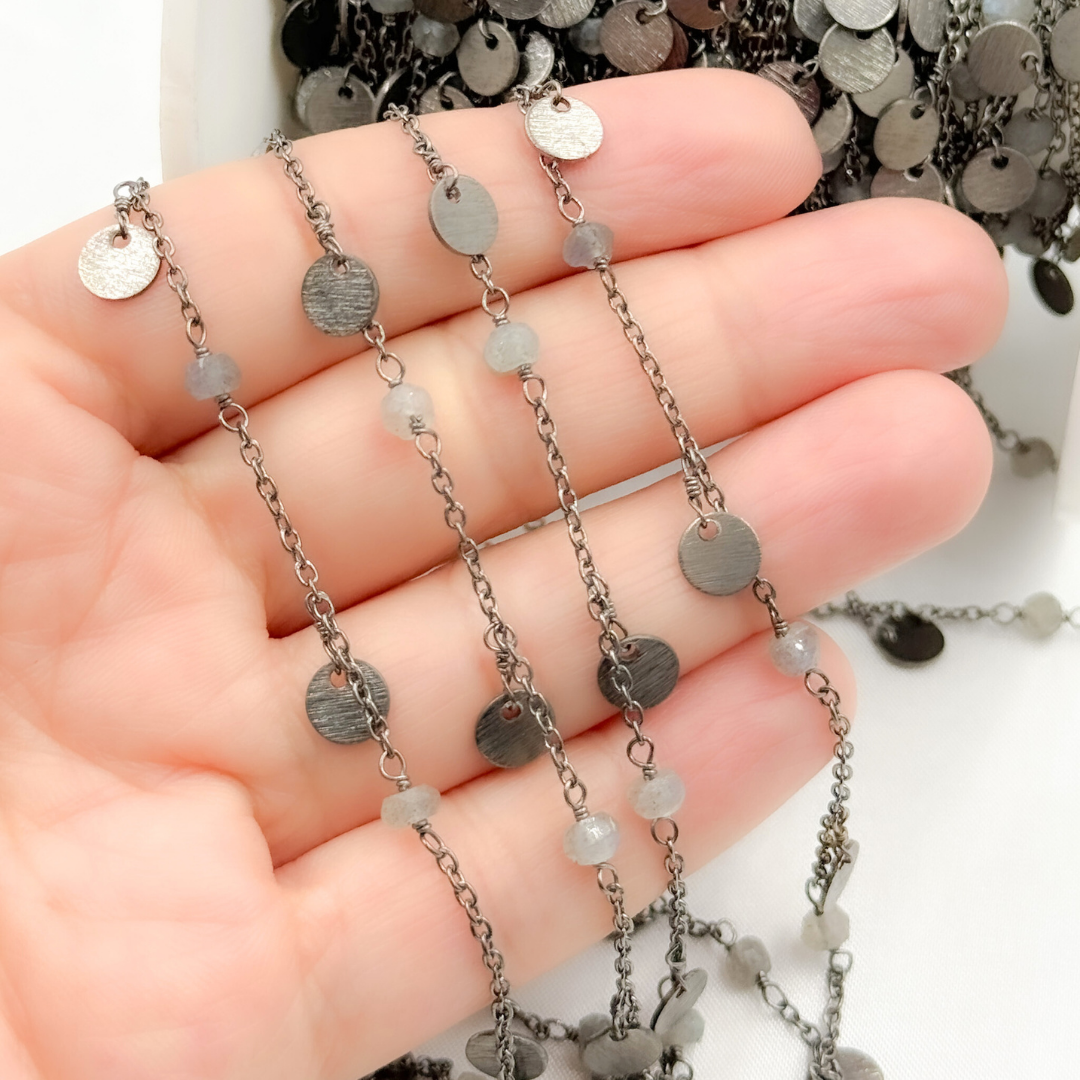 Labradorite and Dangle Disc Oxidized Wire Chain.