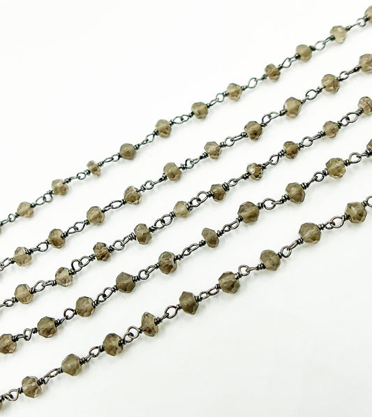 Smoky & Black Gem Stone Wire Wrapped Chain