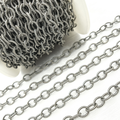 Oxidized Sterling Silver Twisted Round Link Chain