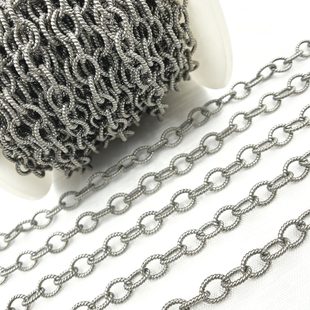 Oxidized 925 Sterling Silver Twisted Round Link Chain. 194OX