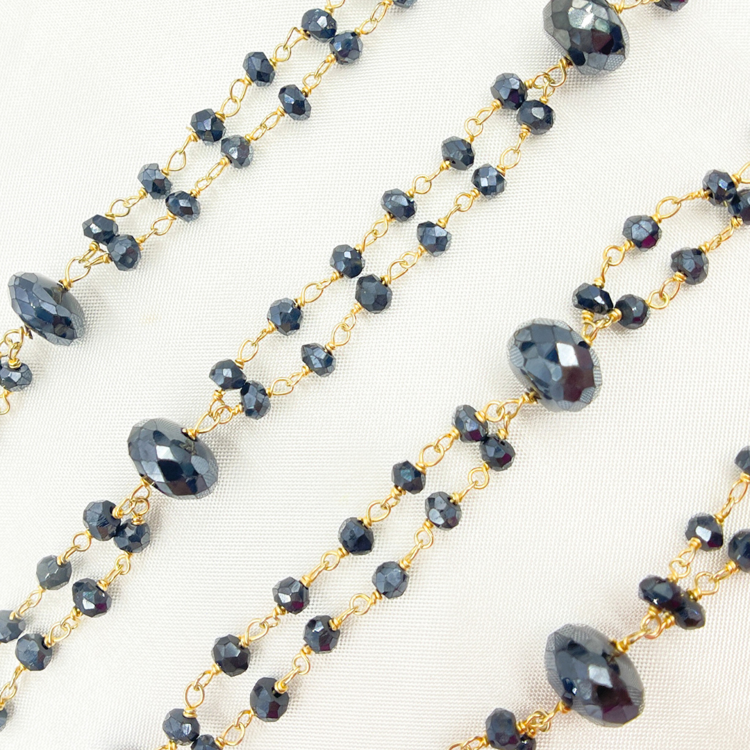 Coated Black Spinel Gold Plated Wire Chain.