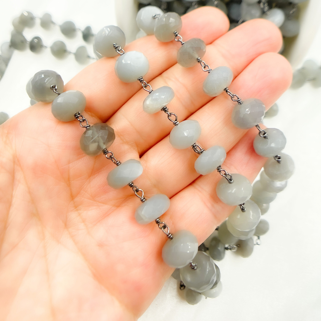 Grey Moonstone Oxidized Wire Chain. GMS2