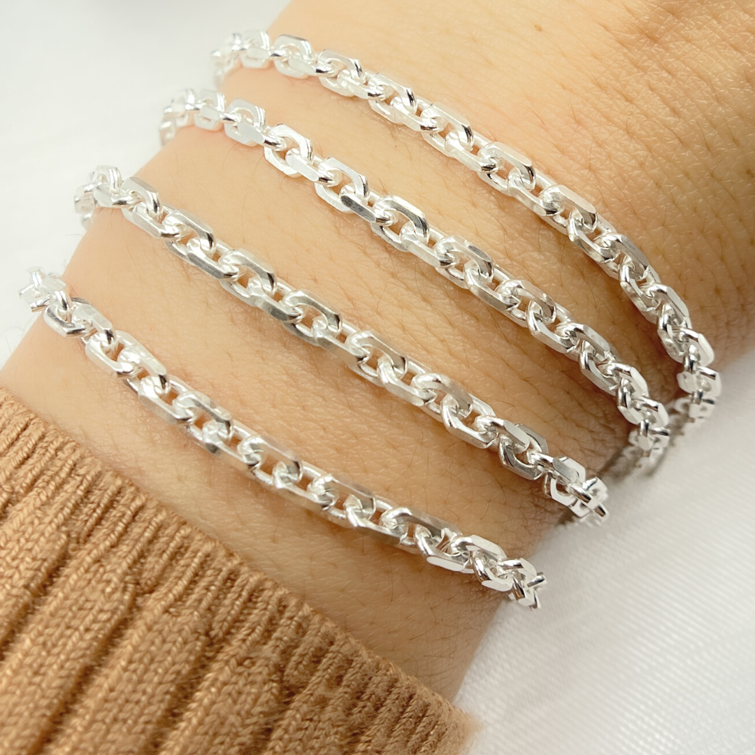 Sterling Silver Diamond Cut Oval Link Chain