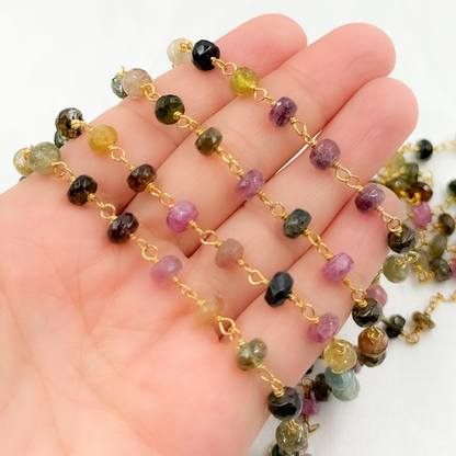 Multi Tourmaline Gold Plated 925 Sterling Silver Wire Chain.