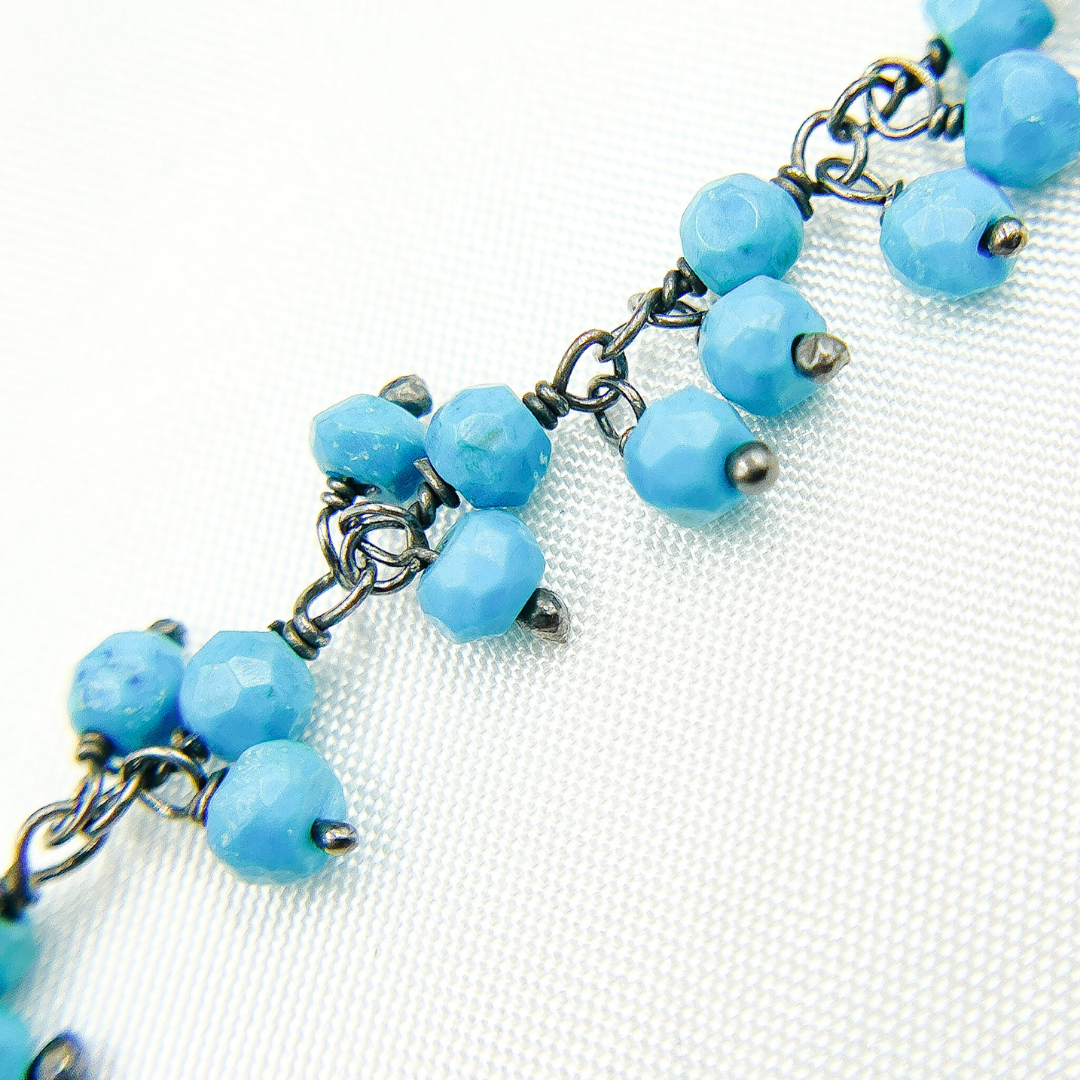 Turquoise Cluster Dangle 3.5mm Oxidized Wire Chain. TRQ41