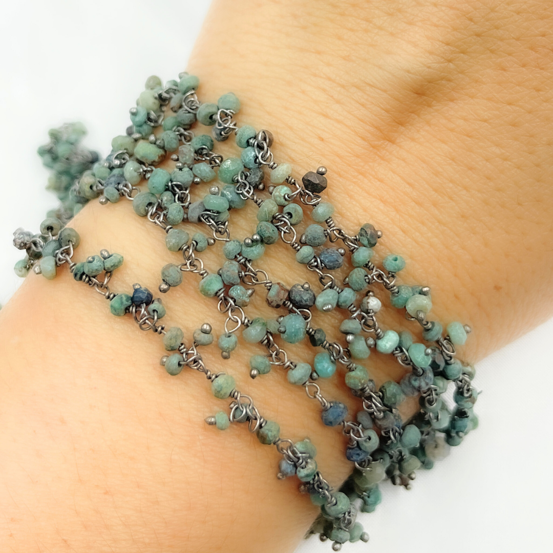 Chrysocolla Cluster Dangle 3.5mm Oxidized Wire Chain