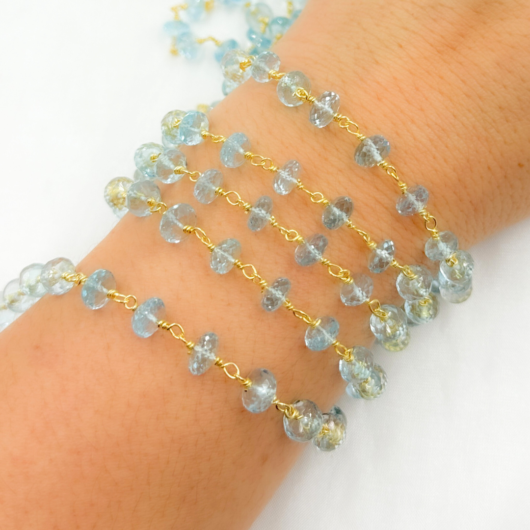 Sky Blue Topaz Gold Plated 925 Sterling Silver Wire Chain