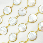 Load image into Gallery viewer, Pearls Round Shape Bezel Gold Plated Wire Chain. PRL2
