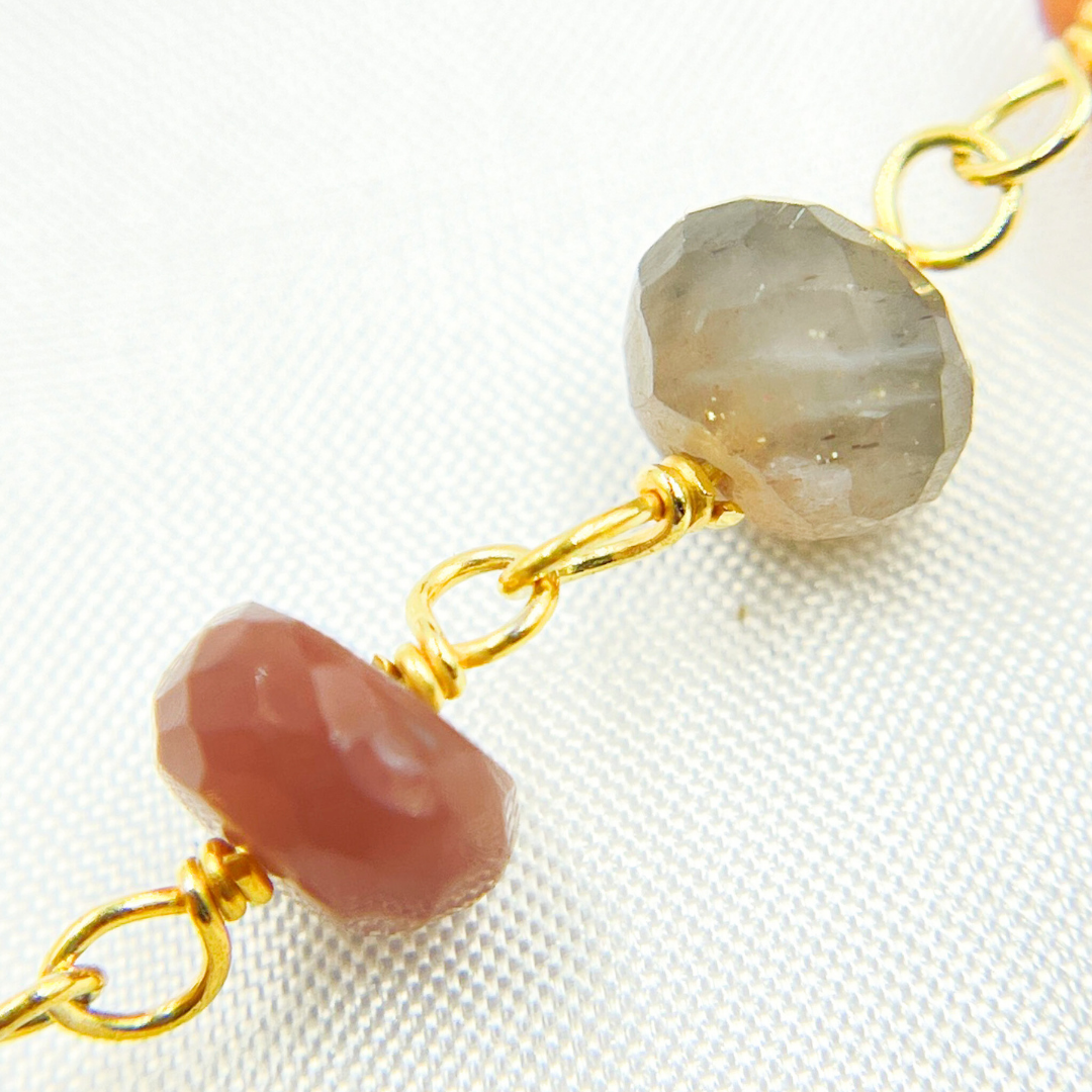 Multi Moonstone Gold Plated Wire Chain