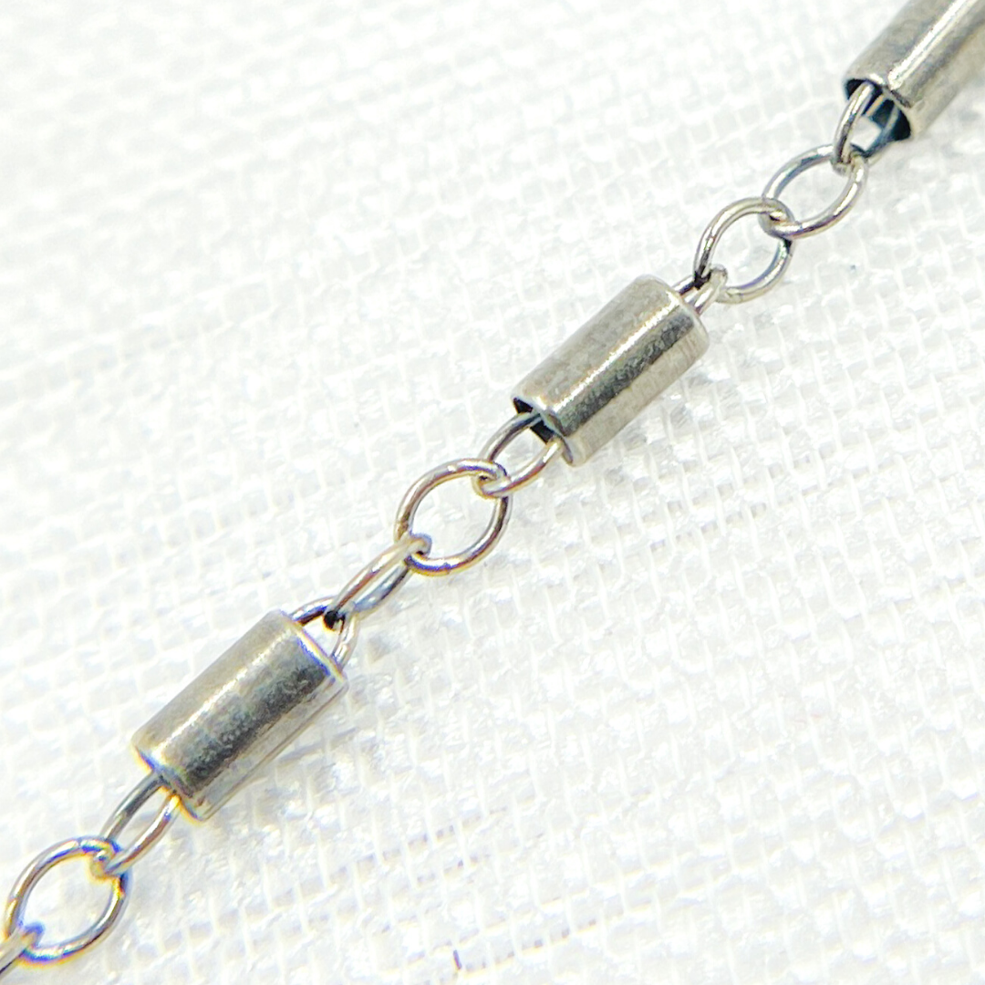 Oxidized Sterling Silver Fancy Tube Link Chain