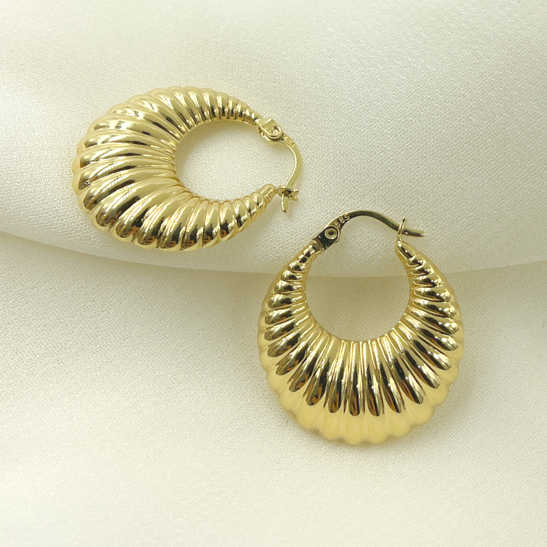 14K Solid Gold Chunky Croissant Hoop