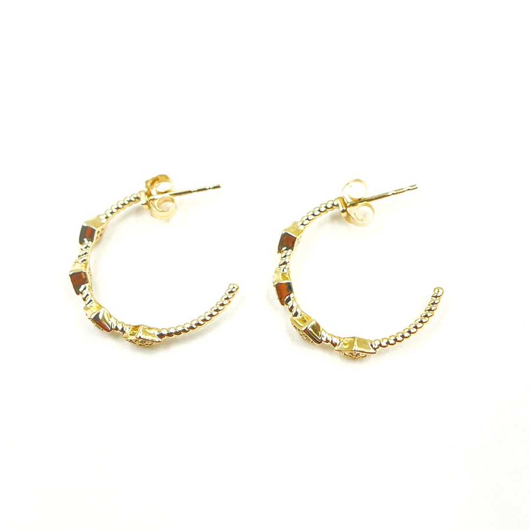 14K Solid Gold and Diamonds Hoop Earrings