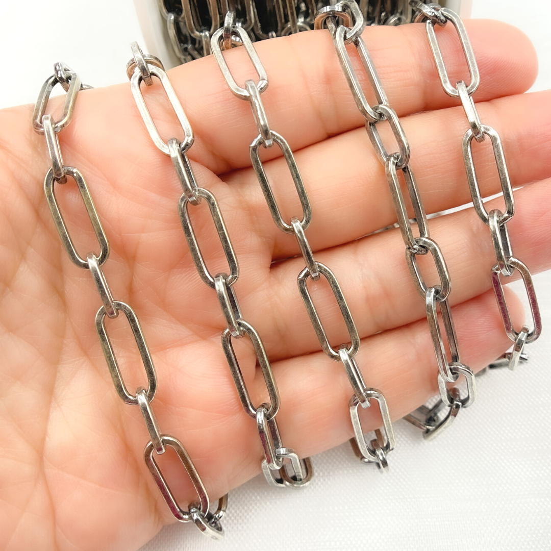 Oxidized Sterling Silver Shinny Flat Paperclip Link Chain