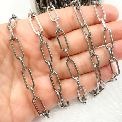 Oxidized Sterling Silver Shinny Flat Paperclip Link Chain