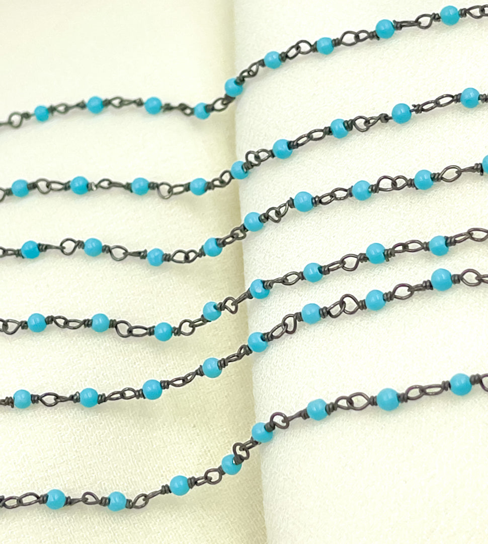 Turquoise Wire Wrap Chain made with Black Rhodium 925 Sterling Silver. TRQ10