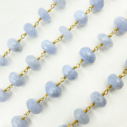 Blue Lace Agate Gold Plated Wire Chain