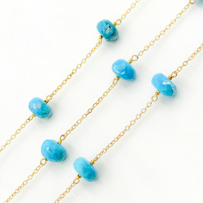 Turquoise Gold Plated Connected Wire Chain.