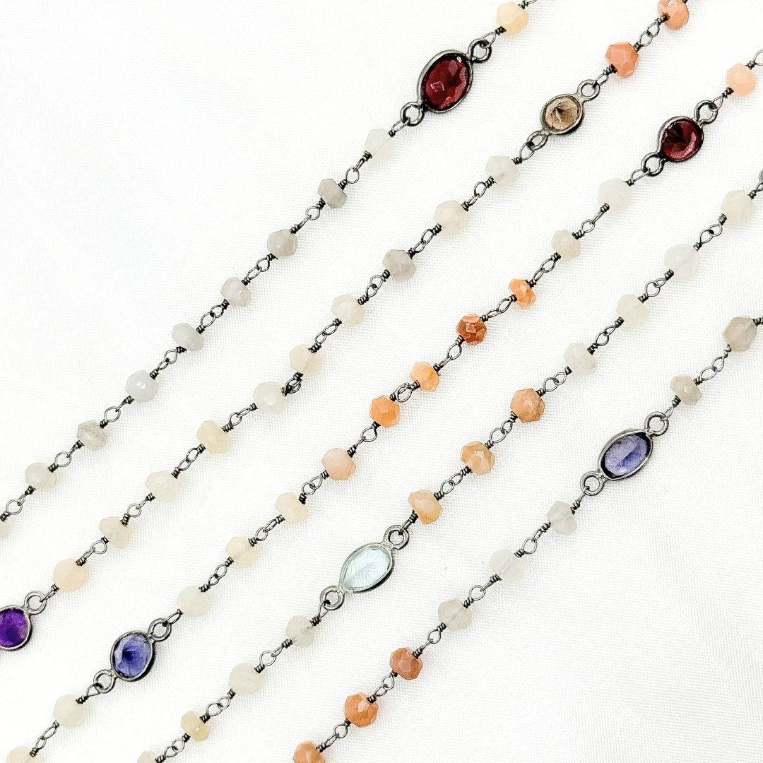Multi Moonstone & Multi Stone Oxidized Wire Chain