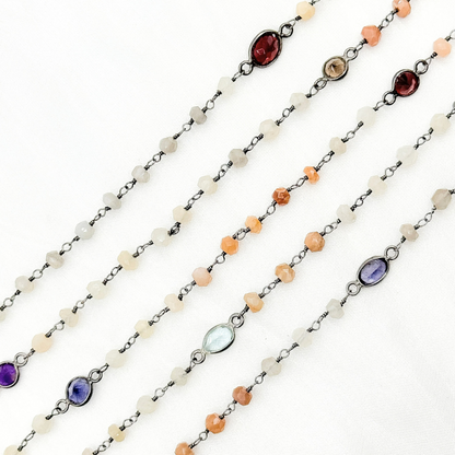 Multi Moonstone & Multi Stone Oxidized Wire Chain
