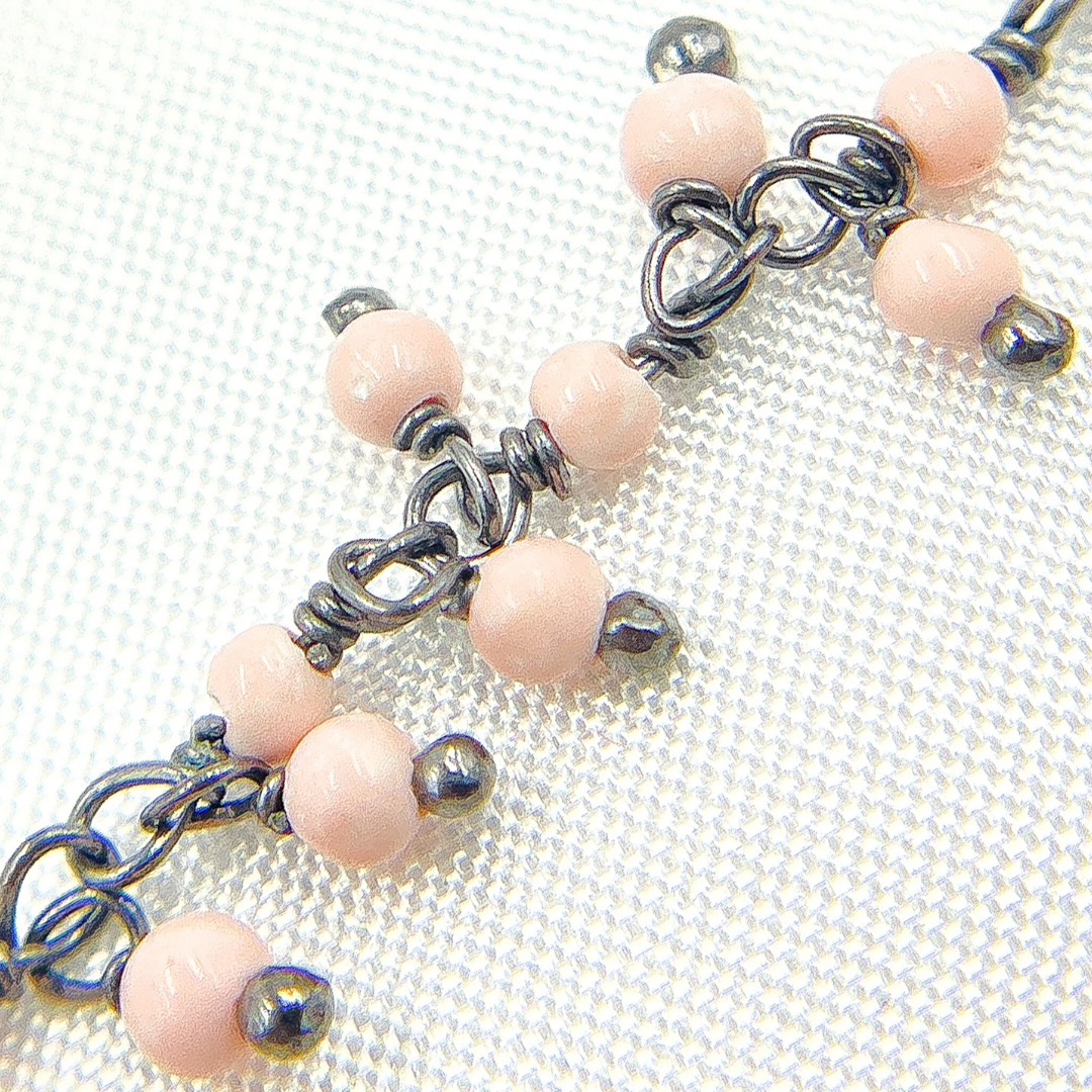 Pink Coral Cluster Dangle Oxidized Wire Chain.