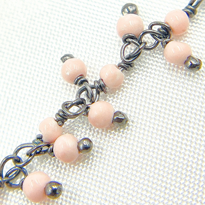 Pink Coral Cluster Dangle Oxidized Wire Chain.