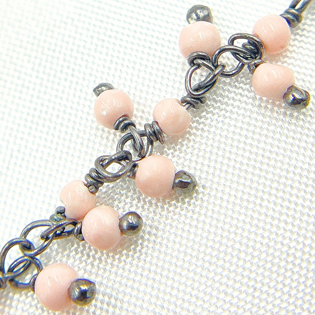 Pink Coral Cluster Dangle Oxidized Wire Chain. COR17