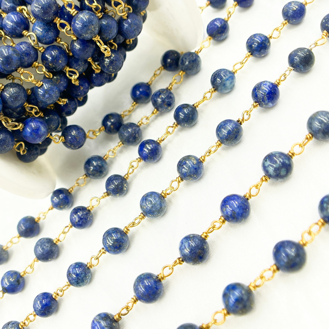 Lapis Lazuli Round Gold Plated Wire Chain
