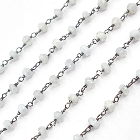 Blue Lace Agate Black Rhodium 925 Sterling Silver Wire Chain