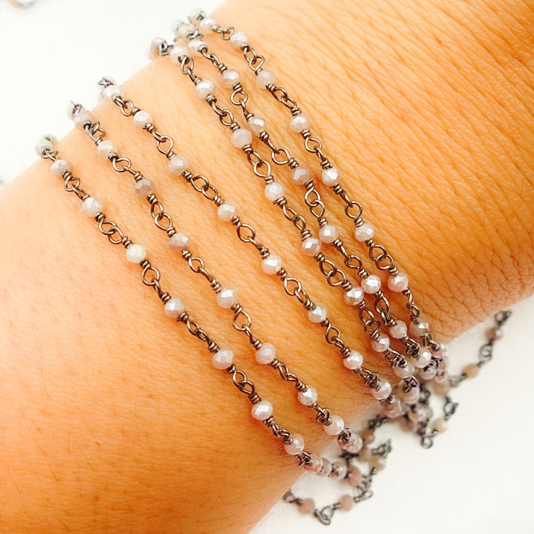 Coated Peach Moonstone Oxidized Wire Chain.