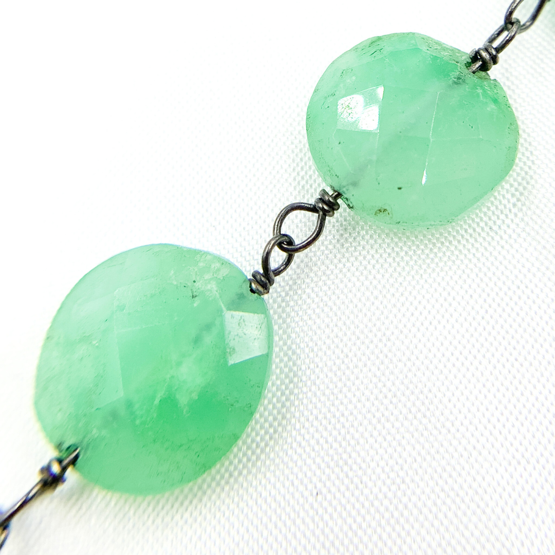 Chrysoprase Coin Shape Oxidized Wire Chain