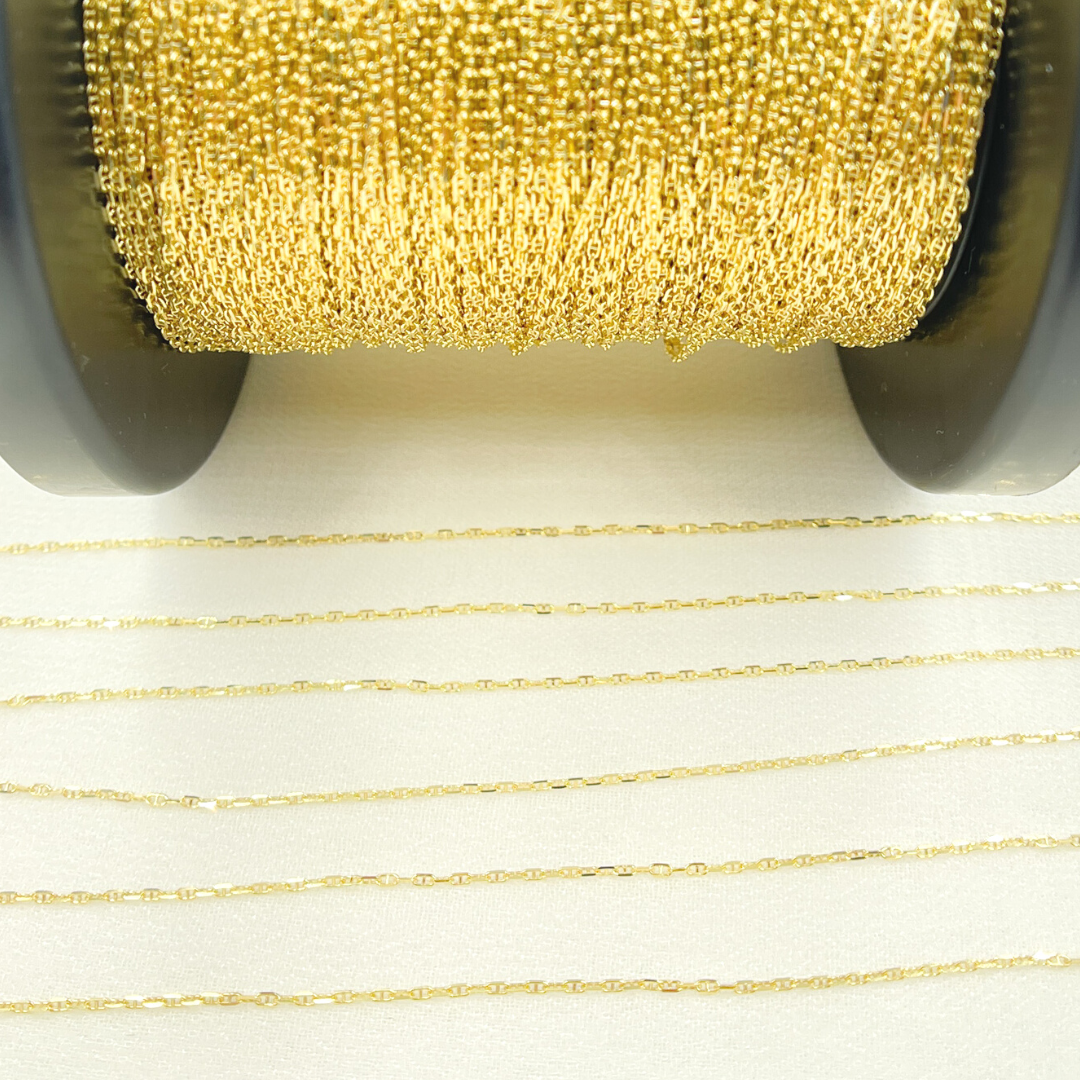 14K Solid Yellow Gold Flat Marina Link Chain