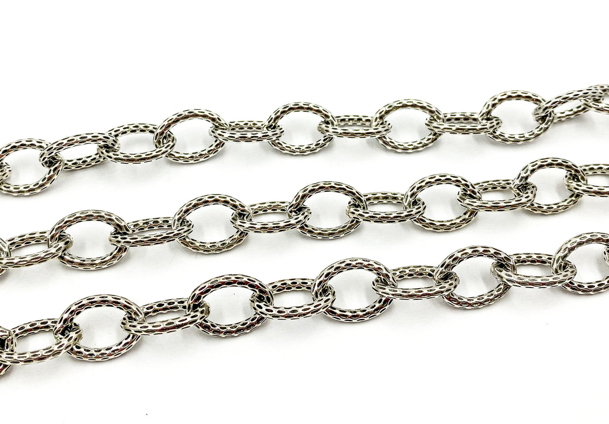 1OX. Oxidized 925 Sterling Silver  Hammered Oval Link Chain