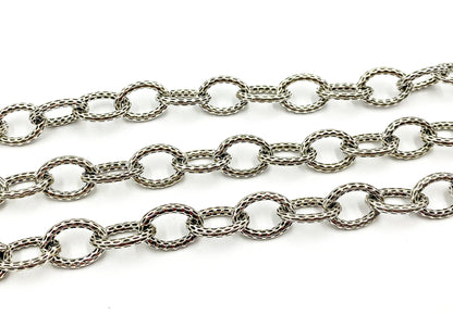 1OX. Oxidized 925 Sterling Silver  Hammered Oval Link Chain
