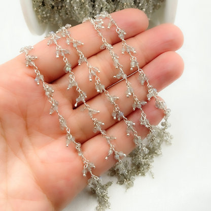 Labradorite Cluster Dangle 925 Sterling Silver Wire Chain