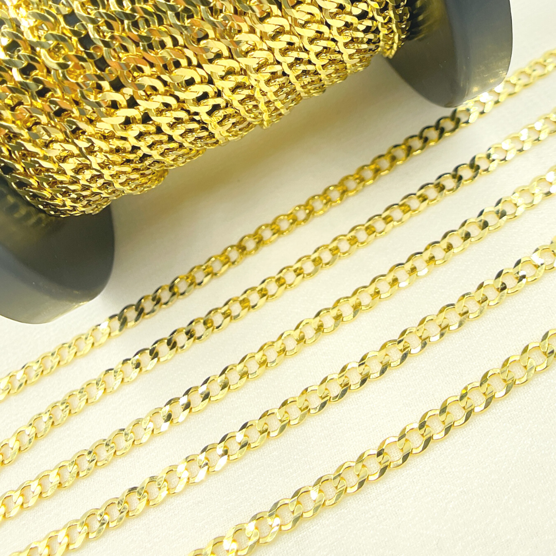 14K Solid Yellow Gold Flat Curb Chain by Foot. 100R13FG1T2A9L001byFt