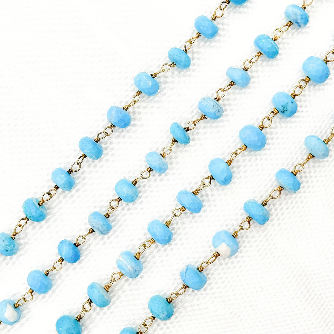 Turquoise Rondel Shape Gold Plated Wire Chain.