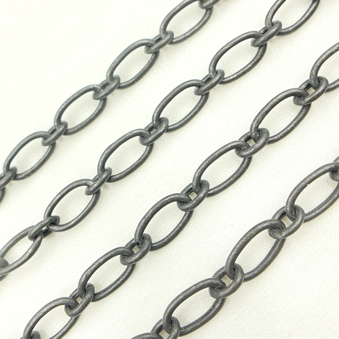 V82BRM. Black Rhodium Mat Sterling Silver Smooth Oval Link Chain