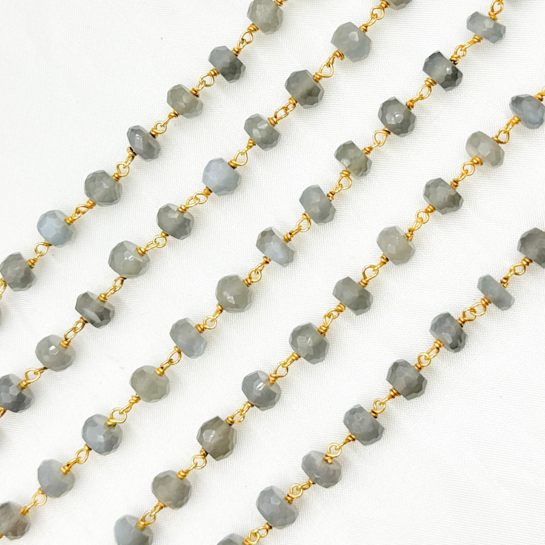 Grey Moonstone Gold Plated 925 Sterling Silver Wire Chain