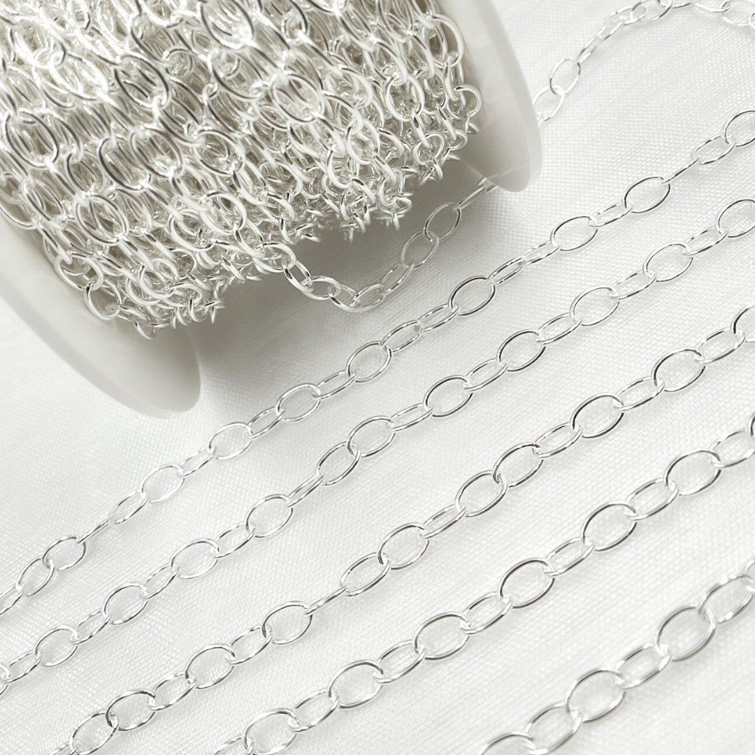 V193SS. 925 Sterling Silver Smooth Oval Link Chain