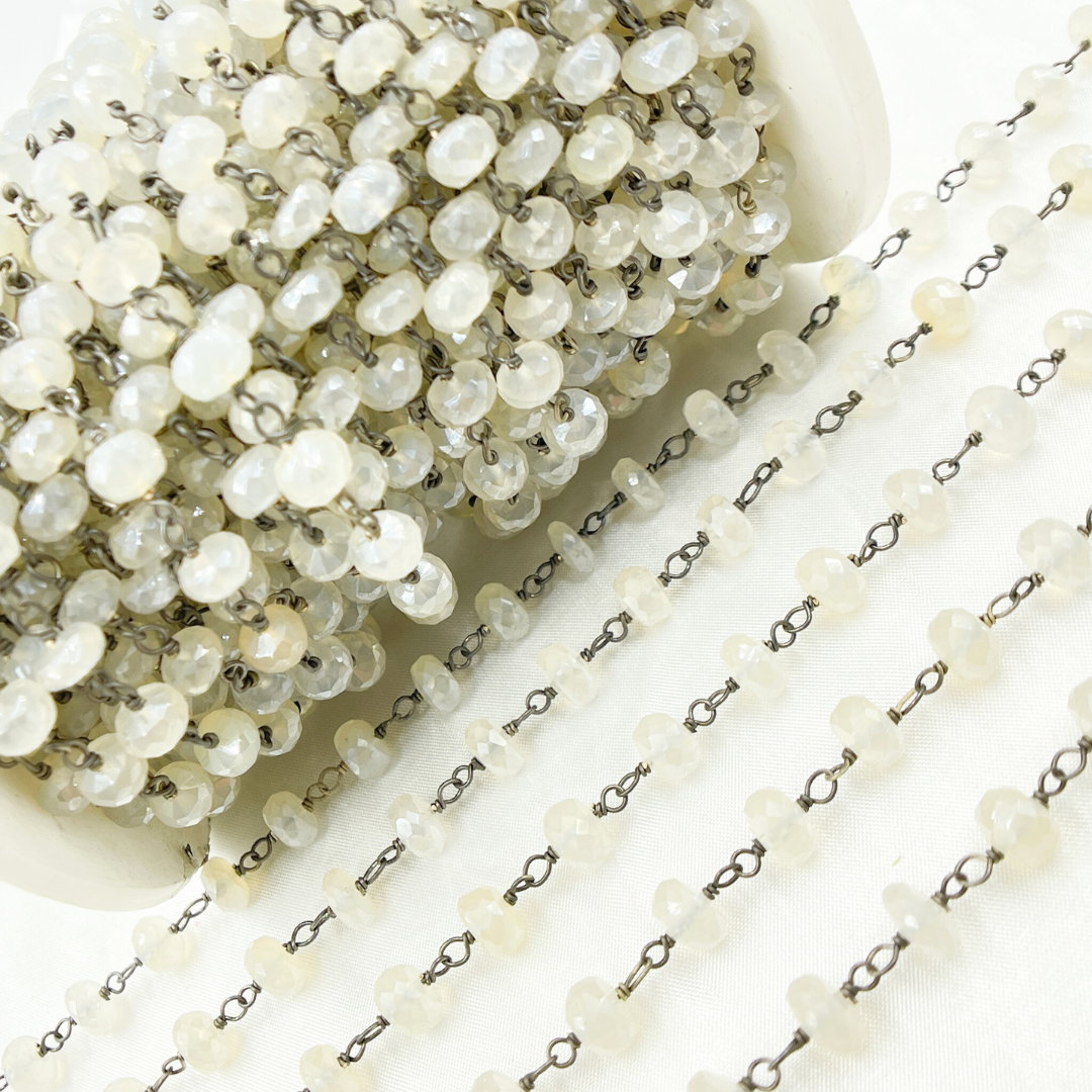 Coated White Chalcedony Oxidized Wire Chain