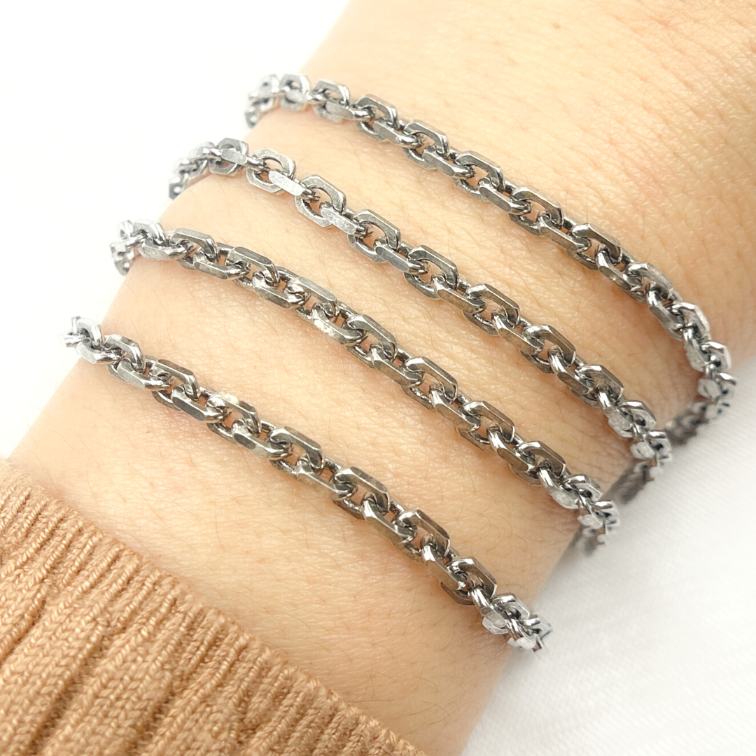 Oxidized 925 Sterling SilverDiamond Cut Oval Link Chain. Z91OX