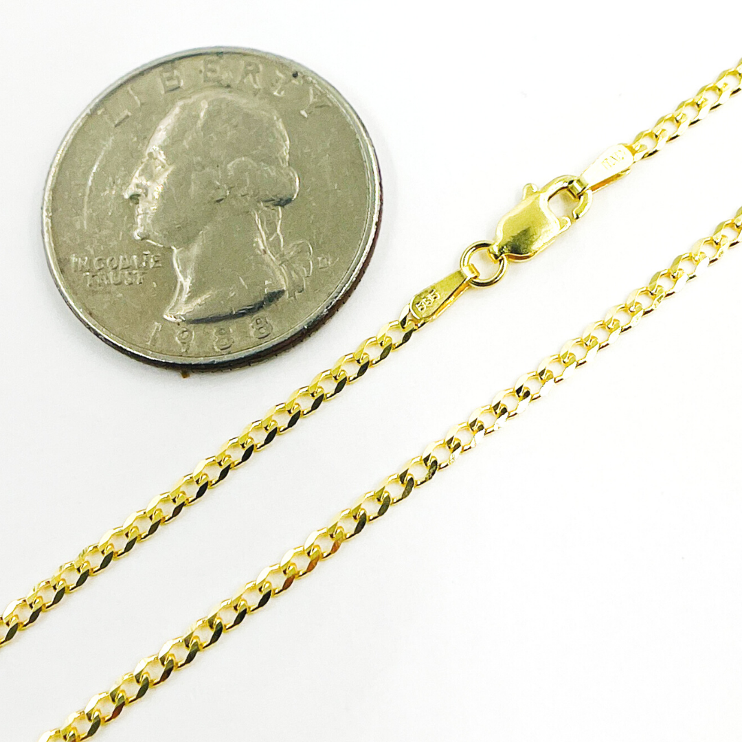 14K Solid Gold Diamond Cut Marina Chain