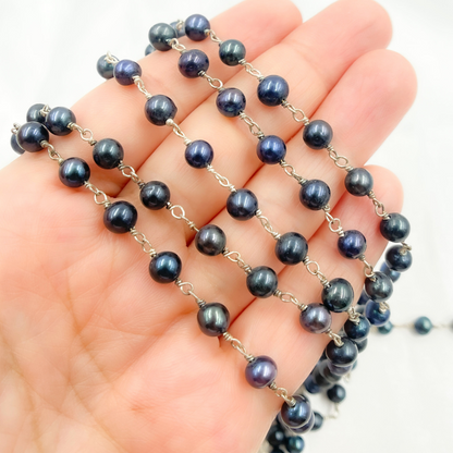 Peacock Pearl Round Shape 925 Sterling Silver Wire Chain