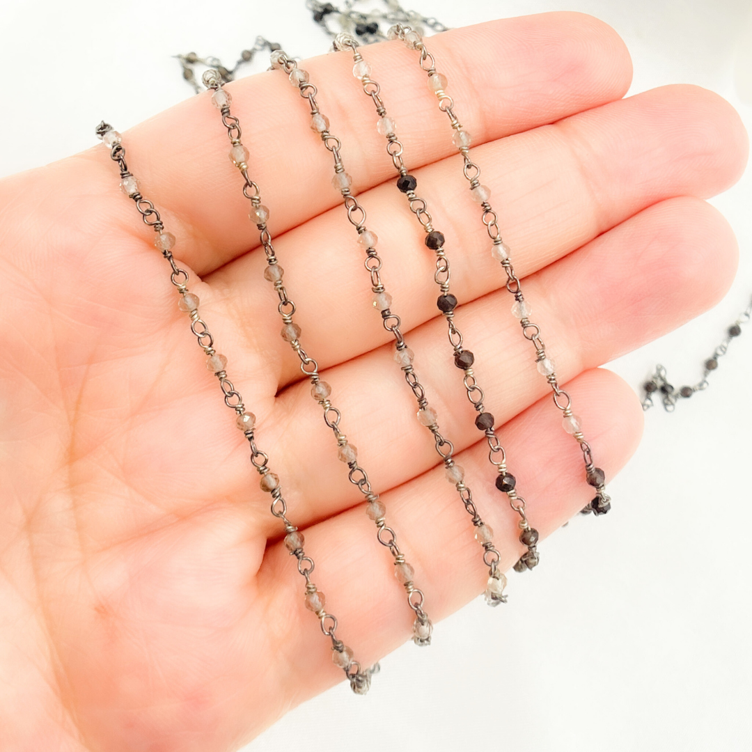 Shaded Smoky Quartz Oxidized Wire Chain. SMQ10