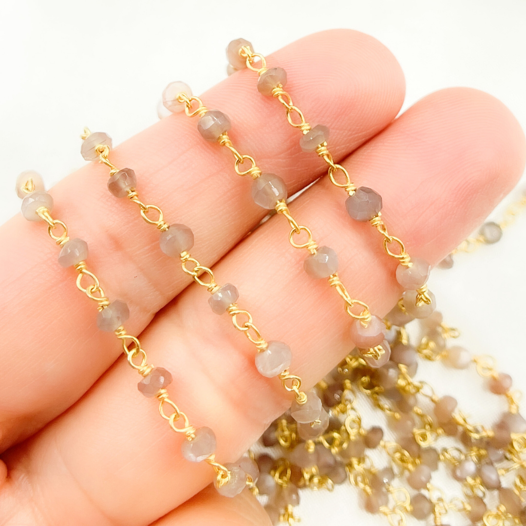 Chocolate Moonstone Gold Plated Wire Chain.