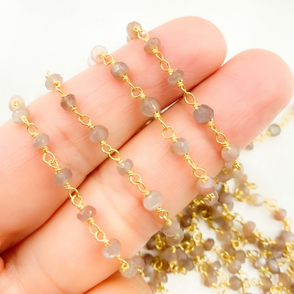 Chocolate Moonstone Gold Plated Wire Chain.